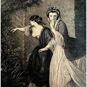 Beautiful Women The Interview Romance Steel Engraving 1859 Victorian Art DWY5D